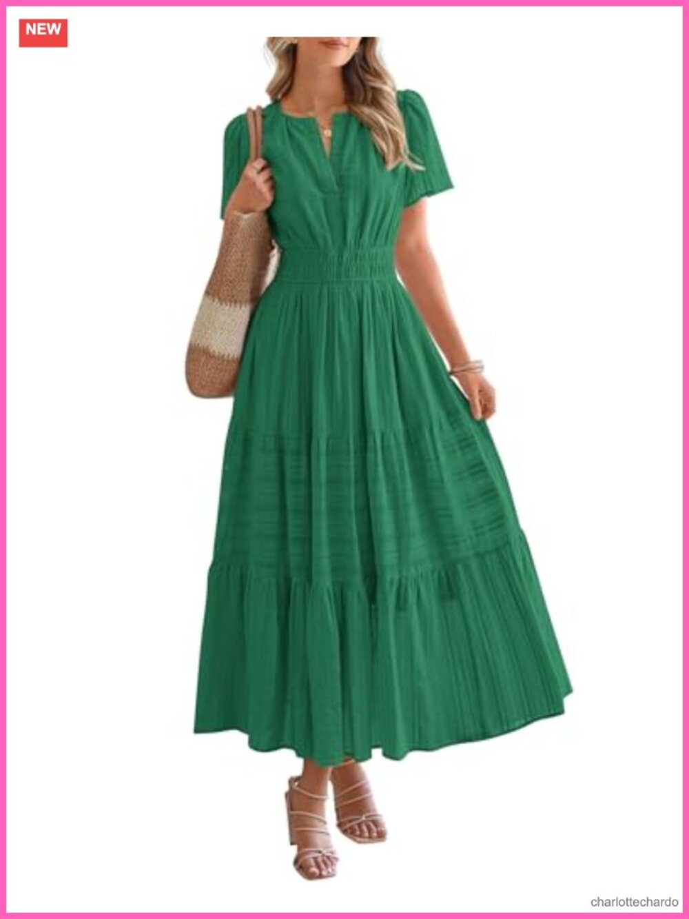 Womens Maxi Dress V Neck Short Sleeve Tiered Ruffle Beach Casual